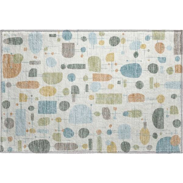 Mayfield Premium Machine Washable Abstract AMF2393 Ivory 3 ft. x 4 ft. Area Rug
