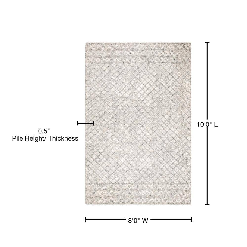 Ivory and Grey 8' x 10' Handmade Wool Abstract Rug
