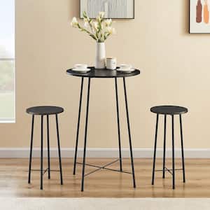 Dining Table Set 23.6 in. Round Black Bistro Wood Top with Metal Frame Table and Chairs for Dining Room (Set of 3)
