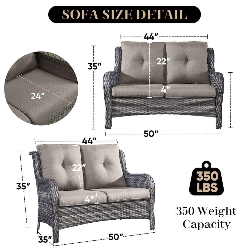 Gray Wicker and Steel Two-Seat Outdoor Sectional Sofa