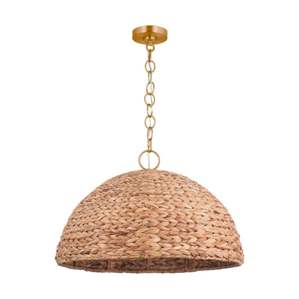 Burnished Brass and Seagrass Dome Pendant Light