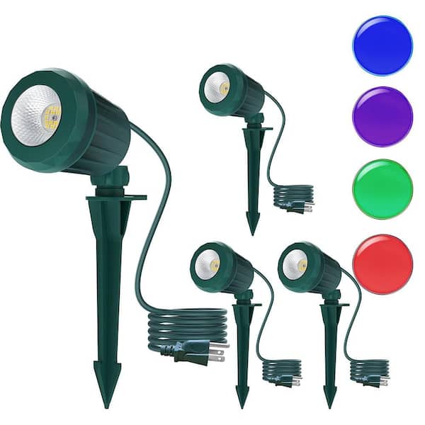 120V Green Plug in Outdoor IP67 Waterproof Spotlight with No Bulbs Included (4-Pack)