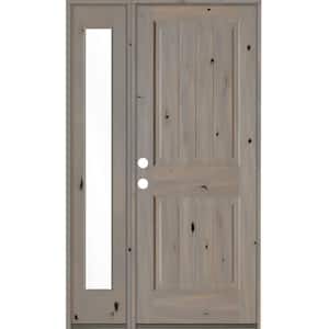 46 in. x 80 in. Rustic Knotty Alder 2 Panel Right-Hand/Inswing Clear Glass Grey Stain Wood Prehung Front Door w/Sidelite