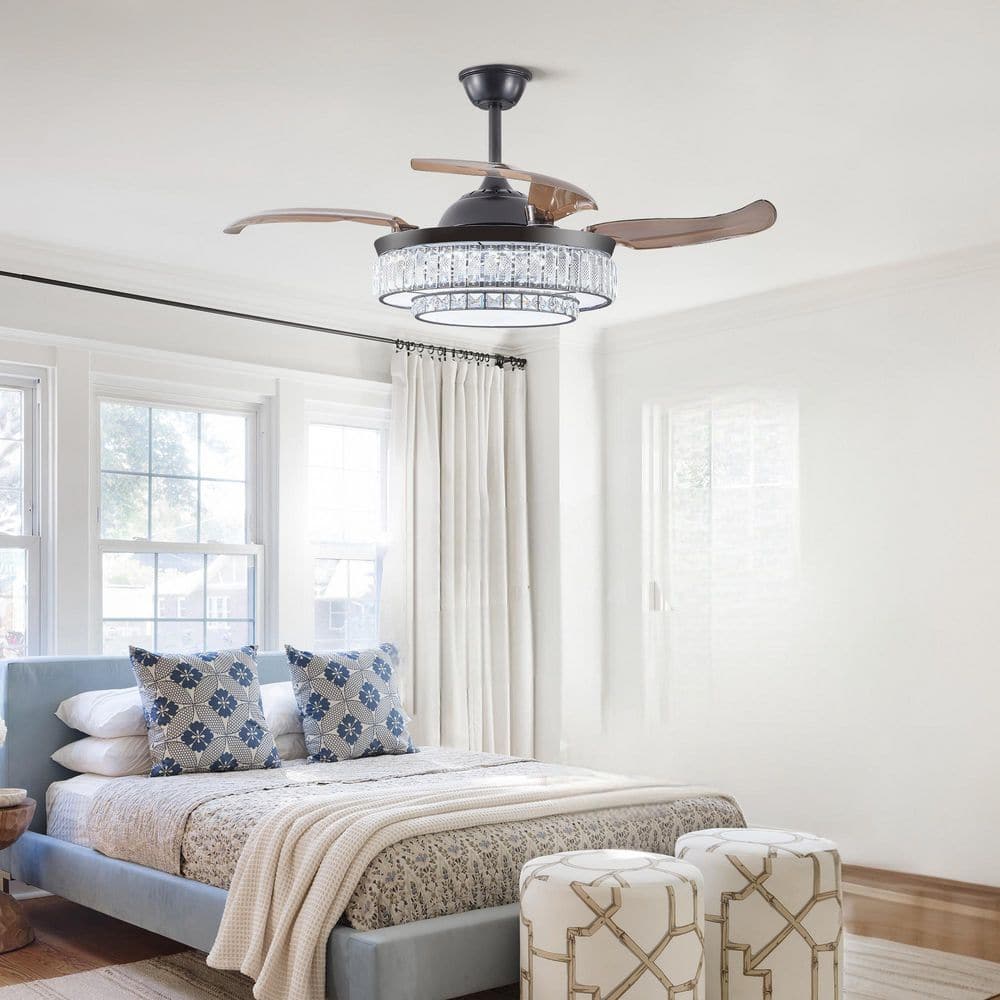 48 in. Indoor Black Downrod Mount Standard Ceiling Fan with LED Light, Reversible DC Motor and 4 Retractable Blades price history on PriceWatchPro