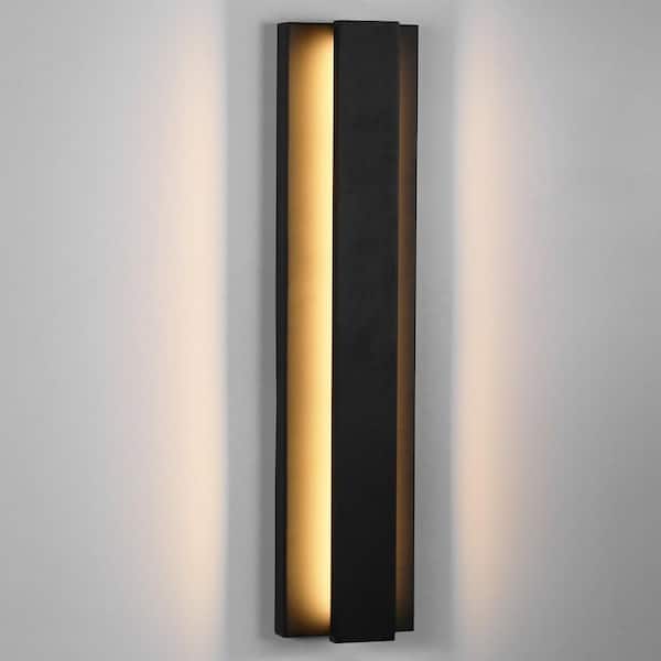 LamQee 23.6 in. Black Modern Outdoor Hardwired Wall Light Lantern Sconce, LED