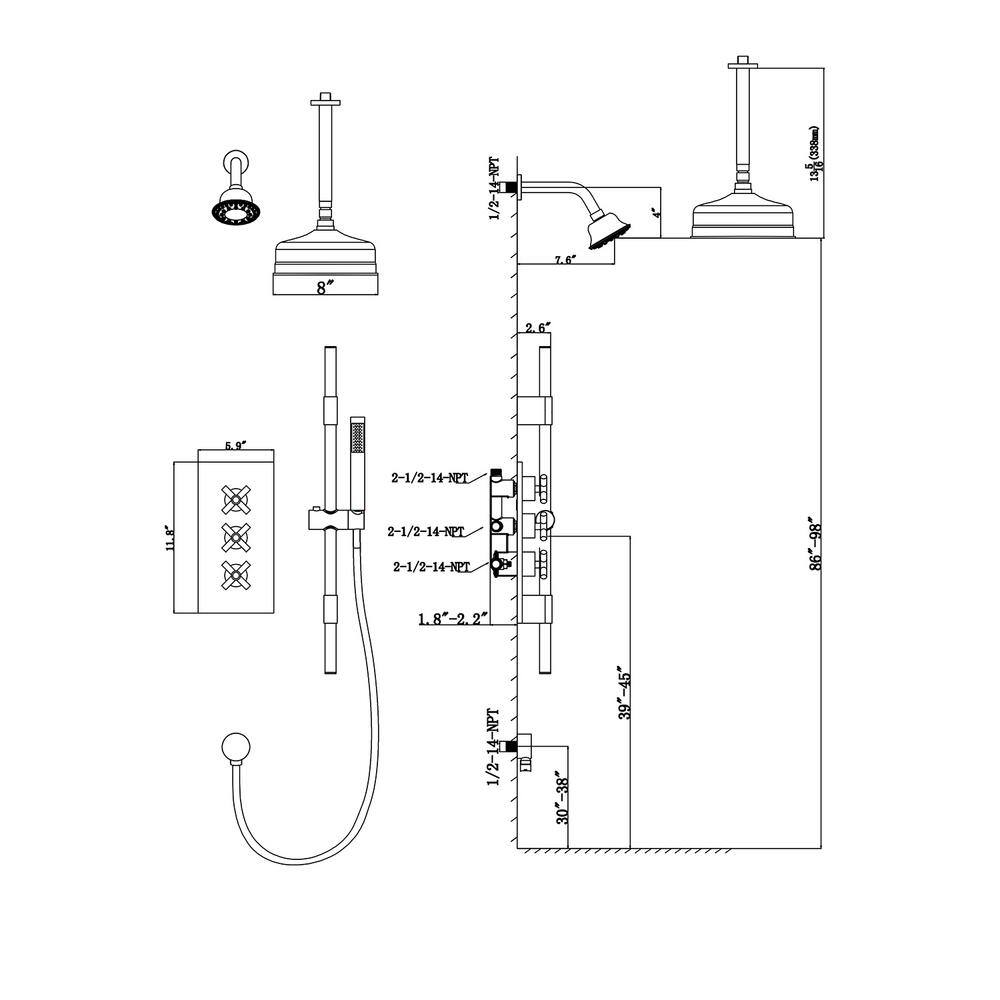 Brushed Nickel Dual Shower Head System with Body Jets