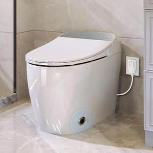 1-Piece 1.28 GPF Single Flush Elongated Toilet in White Heated Seat Included, Auto Flush, White Night Light
