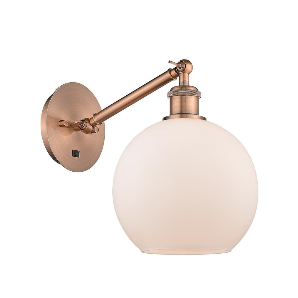 Athens 1-Light Antique Copper, Matte White Wall Sconce with White Glass Shade price history on PriceWatchPro