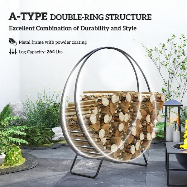 Outsunny 48 in. Outdoor Metal Firewood Rack with Zipper