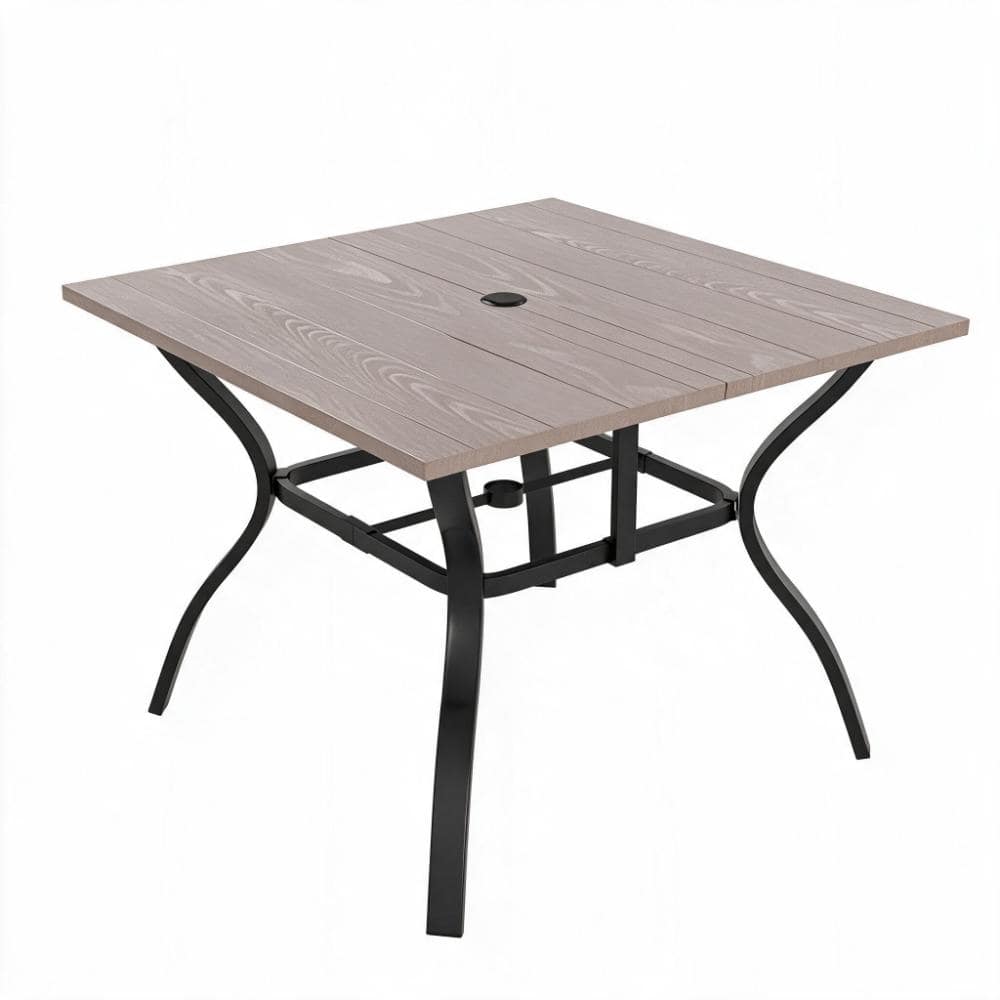 WOQWOQ 63 in Natural Metal Outdoor Dining Table with Umbrella Hole