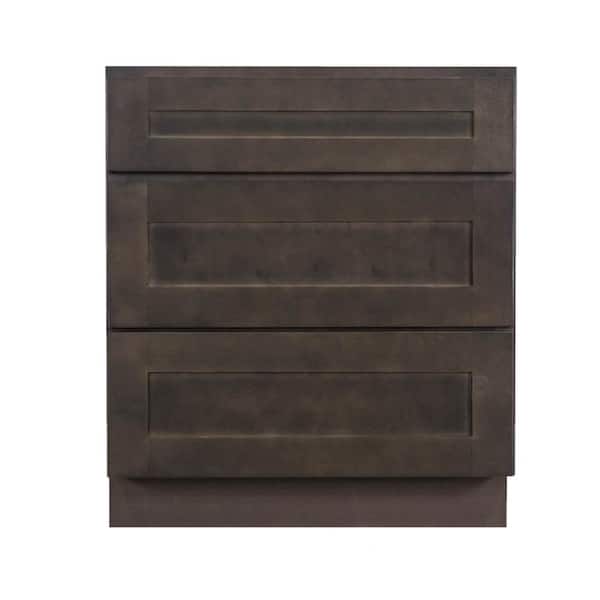 LIFEART CABINETRY Lancaster Shaker Assembled 24 in. x 34.5 in. x 24 in. Base Cabinet with 3 Drawers in Vintage Charcoal