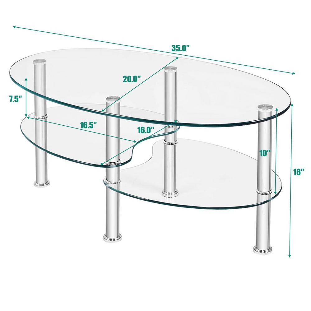 Transparent Oval Tempered Glass Coffee Table with Metal Legs