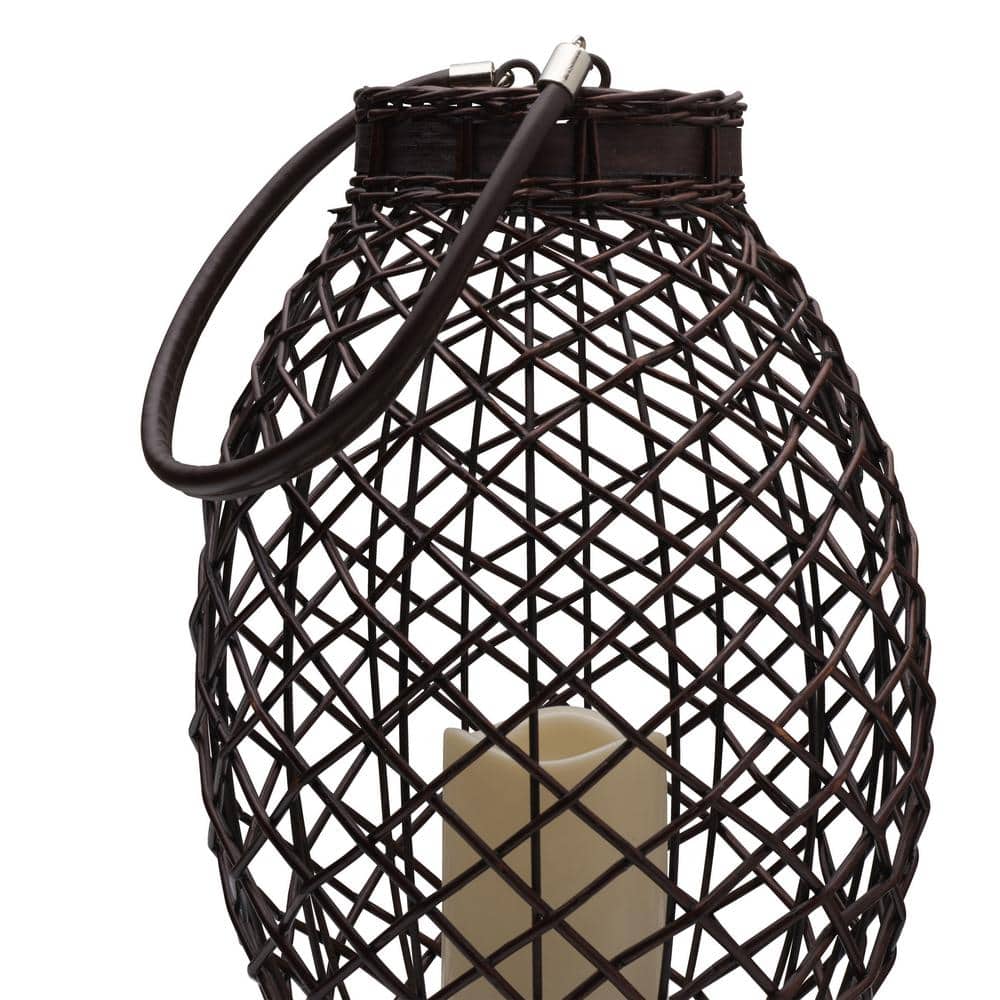 Dark Brown Wicker Hanging Candle Lantern Set