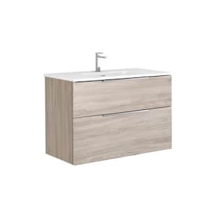 Dalia 36 in. W x 18.1 in. D x 23.8 in. H Single Sink Wall Mounted Bath Vanity in Grey Pine with White Ceramic Top