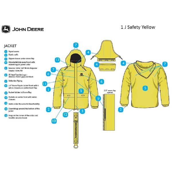 John Deere - X-Large Yellow Polyurethane-Coated Polyester Waterproof 2-Piece Rain Suit with 2 in. Storm Flap