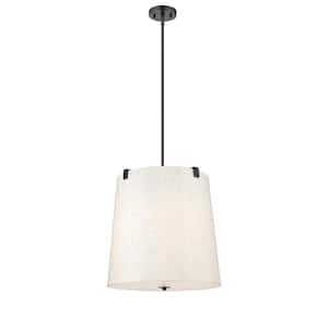 Weston 18 in. 5-Light Matte Black Shaded Pendant Light with Cream Fabric Shade, No Bulbs Included