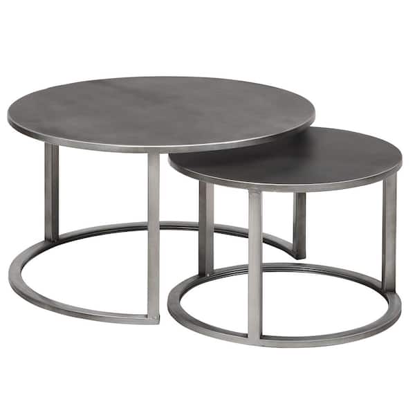 Coffee Table Set With Nesting Tables, Round Silver Coffee Table Set