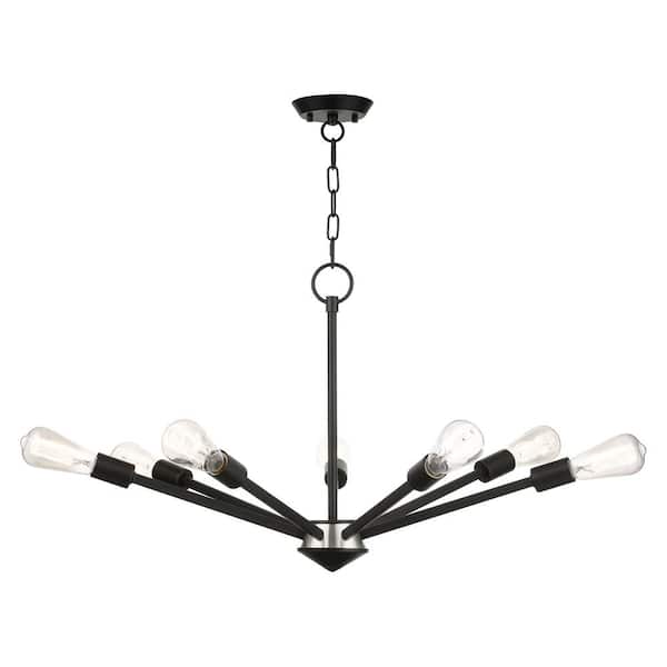 Prague 7 Light Black with Brushed Nickel Accents Chandelier