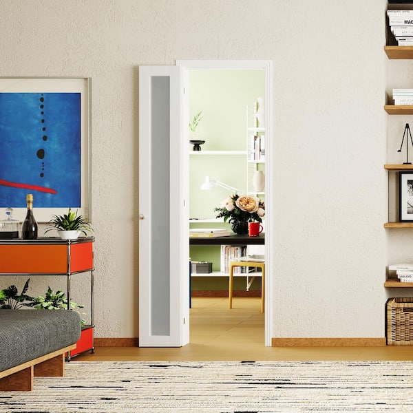 24 in. x 80 in. Full Lite, Frosted Glass, Solid Core, MDF, PVC Covering Compack 180 Bi-Fold Door with Hardware Kits