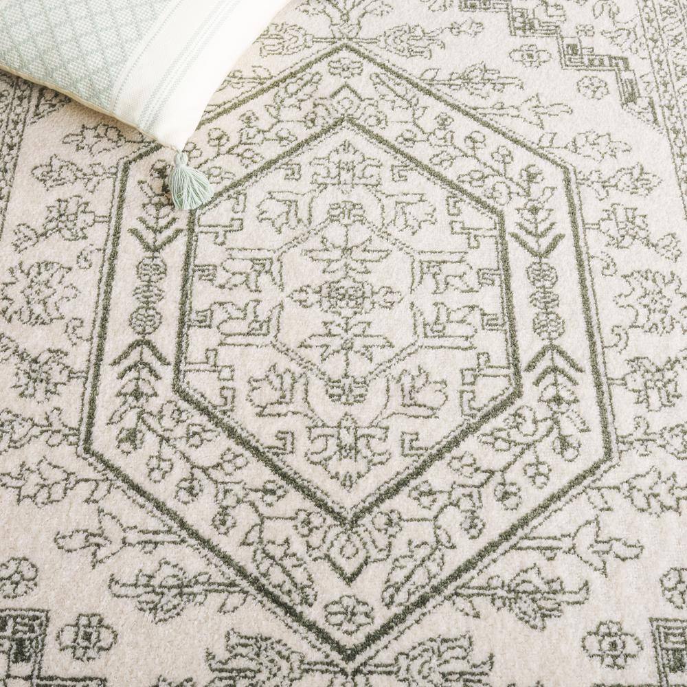 Ivory and Dark Green Synthetic Square Area Rug, 8' x 10'