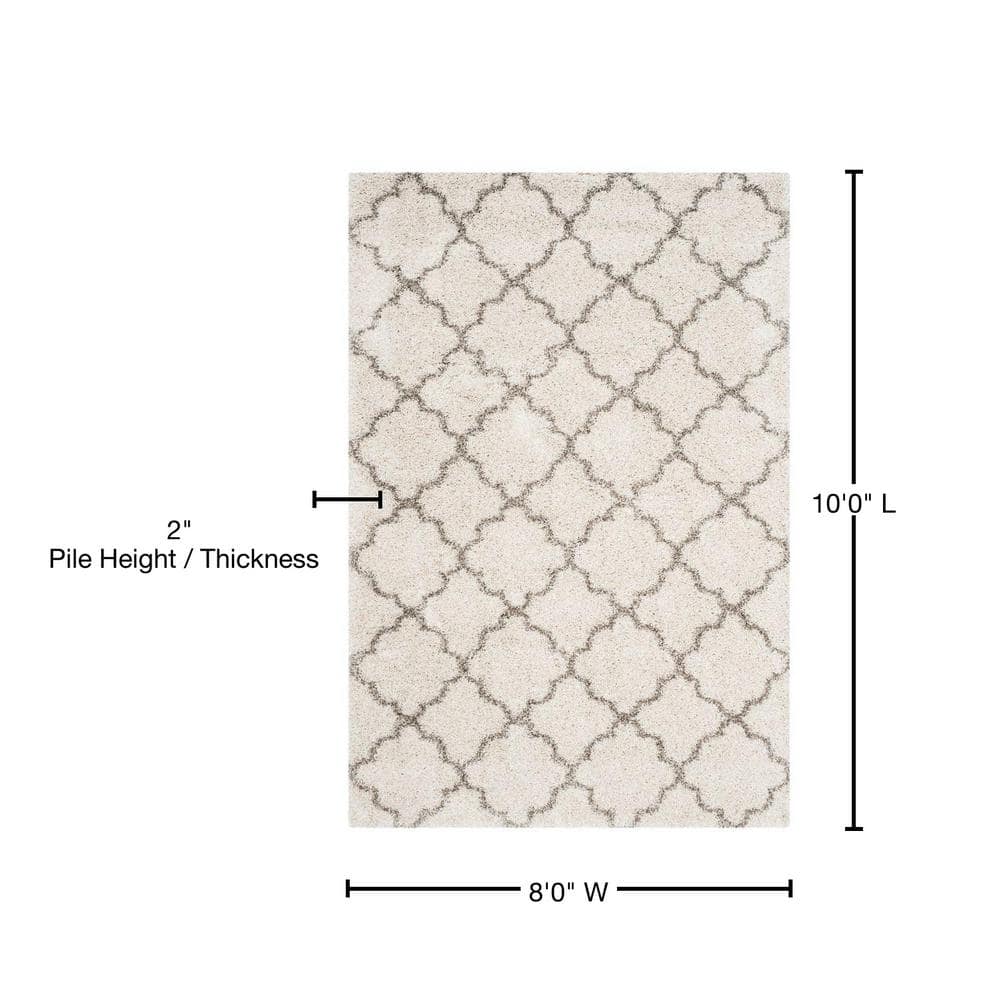 Ivory and Grey High Pile Shag Area Rug 8' x 10'