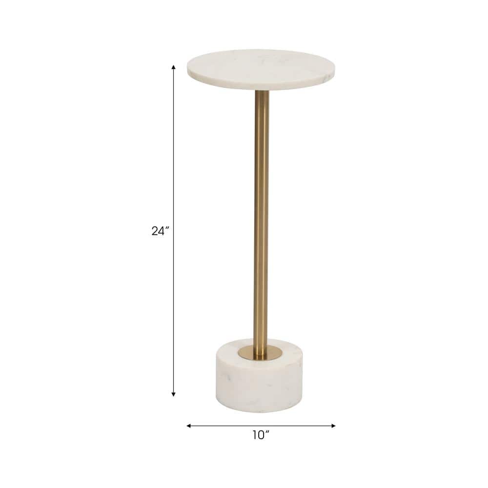 Gold and White Marble Round Side Table with Metal Base
