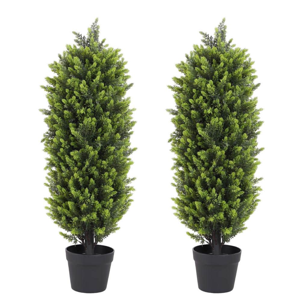 2 Pack 35 Inch Artificial Boxwood Topiary Trees for Outdoor Front Porch Dec