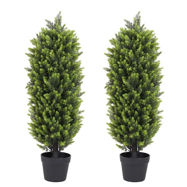 Unbranded 2 Pack 35 Inch Artificial Boxwood Topiary Trees for Outdoor Front Porch Decor