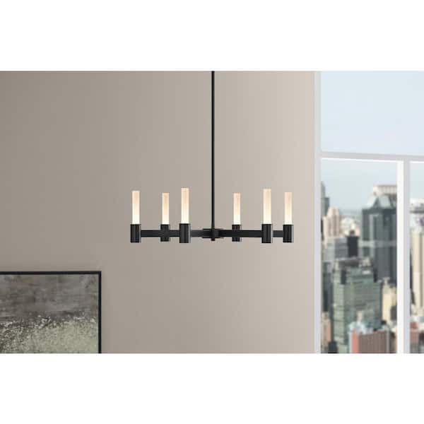 Hampton Bay Bellingham 35-Watt 6-Light Matte Black Integrated LED Candlestick Chandelier