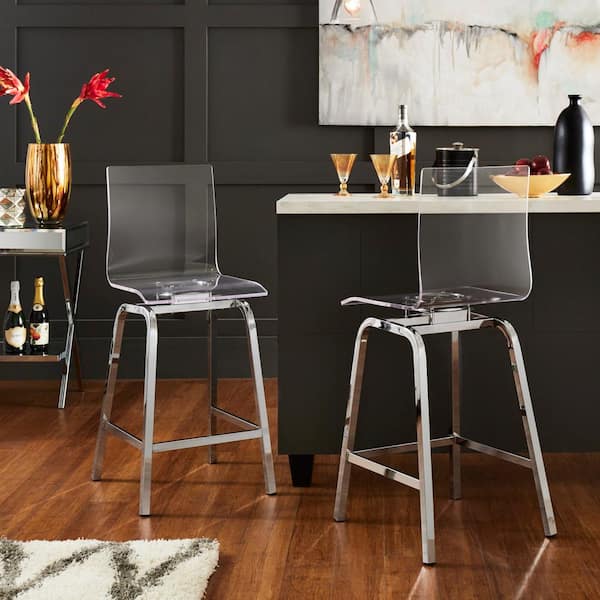 38.5 in. Silver Acrylic Swivel High Back Bar Stools (Set 2)