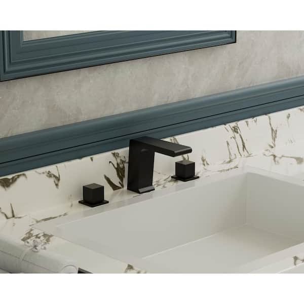 FARNE 8 in. Widespread Double Handles Bathroom Faucet in Matte Black Valve Included (1-Pack)