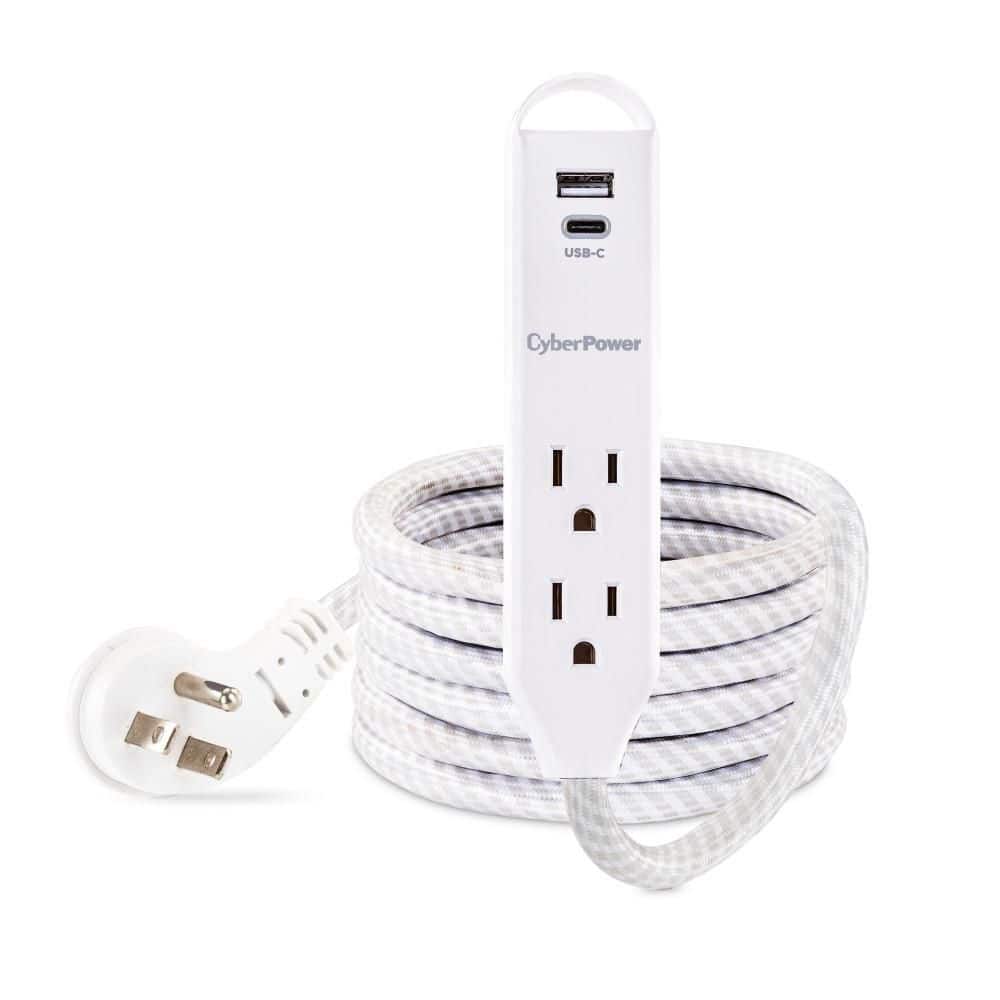 2-Outlet Surge Protector with USB-A and USB-C Ports, 6 ft. Braided Cord, 400 Joules, White price history on PriceWatchPro