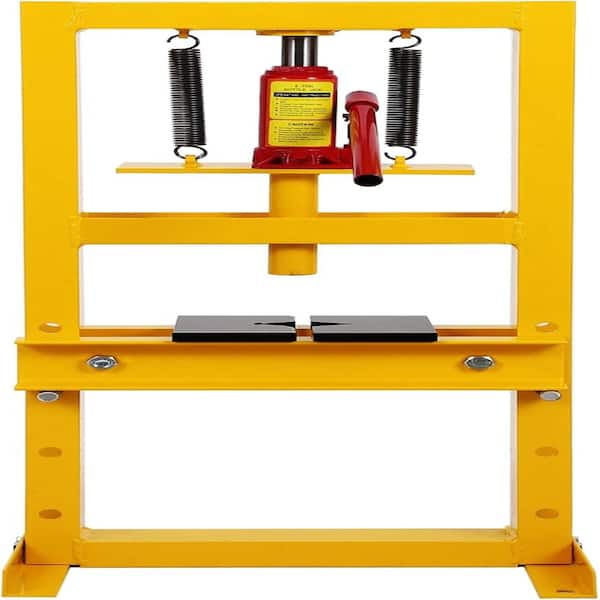 6T H-Frame Hydraulic Shop Press with Adjustable Height Table, Stamping Plates for Gears, Bearings, U-Joints, Auto Repair