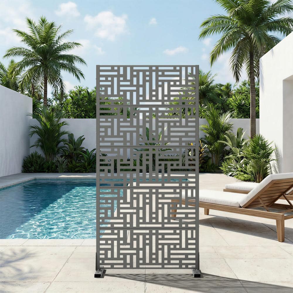 30 in. W x 59 in. H Light Gray Galvanized Steel Freestanding Interlocking Block Cut Garden Privacy Screen (1-Pack) price history on PriceWatchPro
