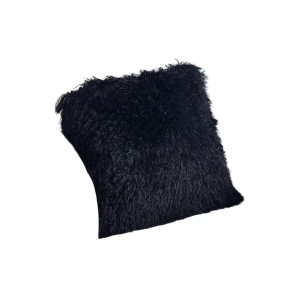 CONGE IMPORT LLC Decorative Black Polyester 18 in. L x 18 in. W Throw Pillow, Soft Shaggy Cozy Velvety Silky Elegant Chic Modern Stylish
