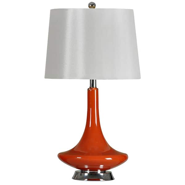 StyleCraft 26 in. Orange Table Lamp with White Hardback Fabric Shade