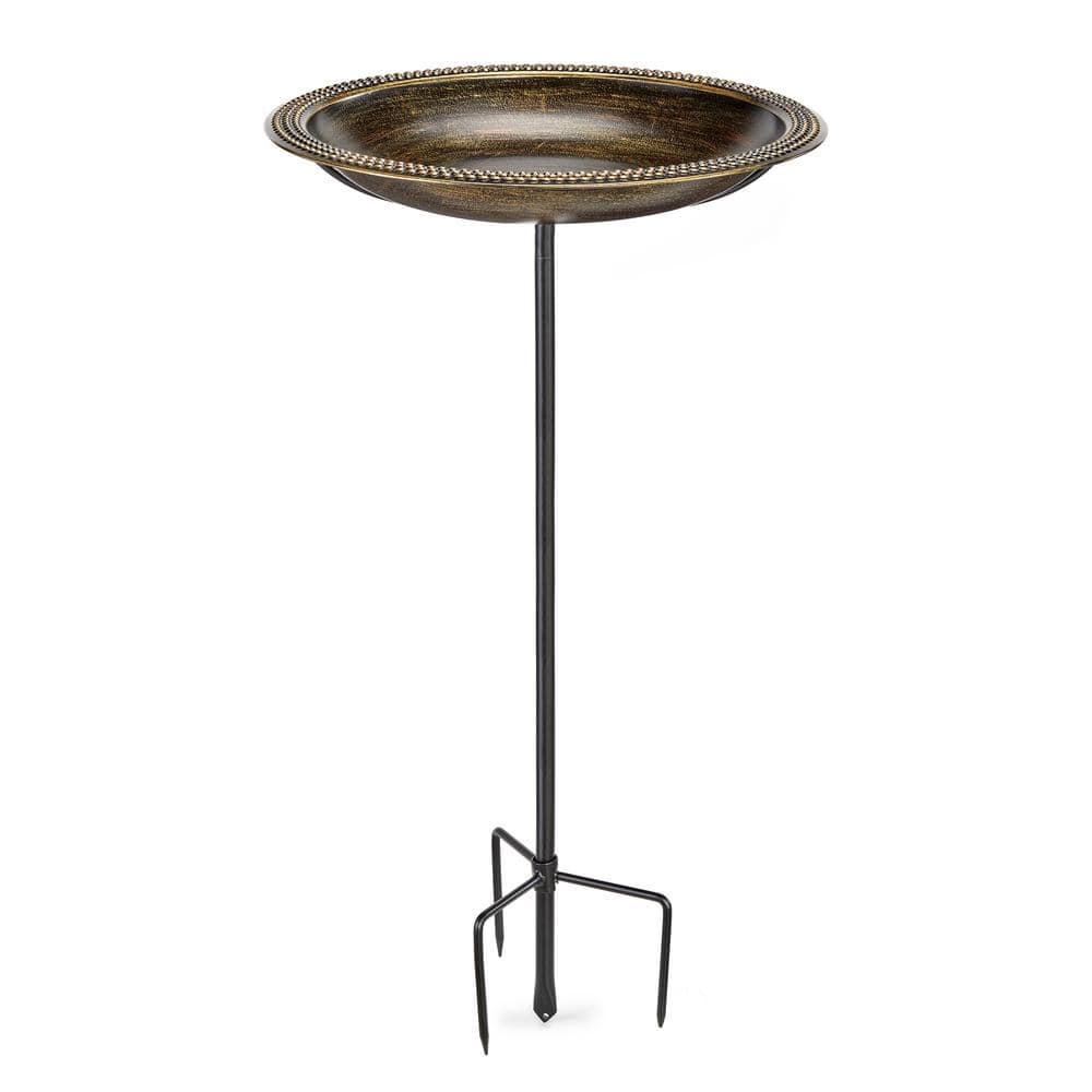 Hand-Hammered Copper Birdbath with Aged Brass Finish and Stand