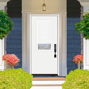 Legacy 36 in. x 80 in. LHIS 2/3 Clear Glass Micro-Blind White Primed Fiberglass Prehung Front Door