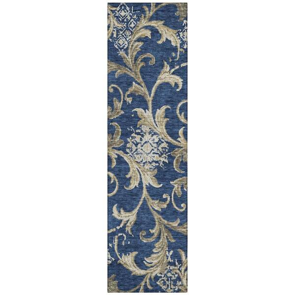 Chantille Machine Washable Indoor/Outdoor Abstract ACN3012 Navy 2 ft. x 7 ft. Runner Rug