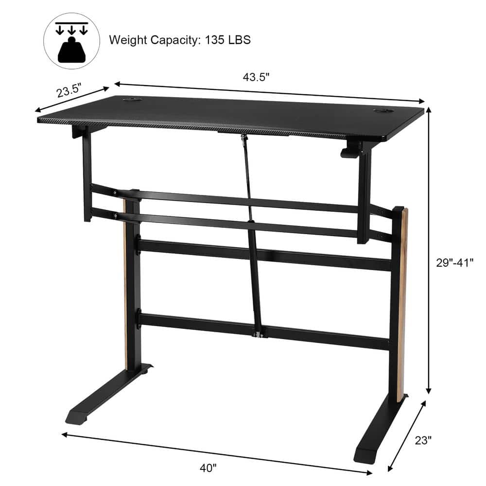Black Adjustable Height Standing Desk with Power Outlet