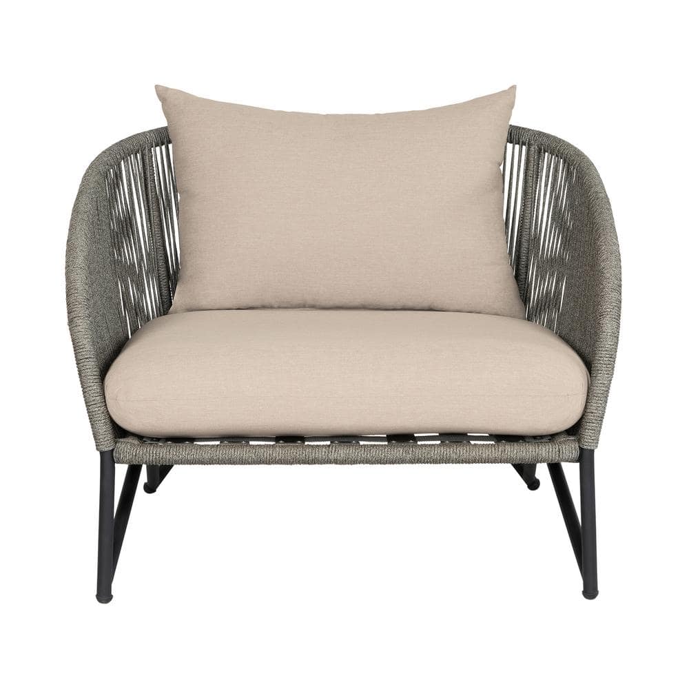 Benicia Gray Rope and Taupe Cushions Outdoor Accent Chair