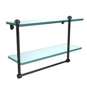 16 in. L x 12 in. H x 5 in. W 2-Tier Clear Glass Bathroom Shelf with Towel Bar in Oil Rubbed Bronze