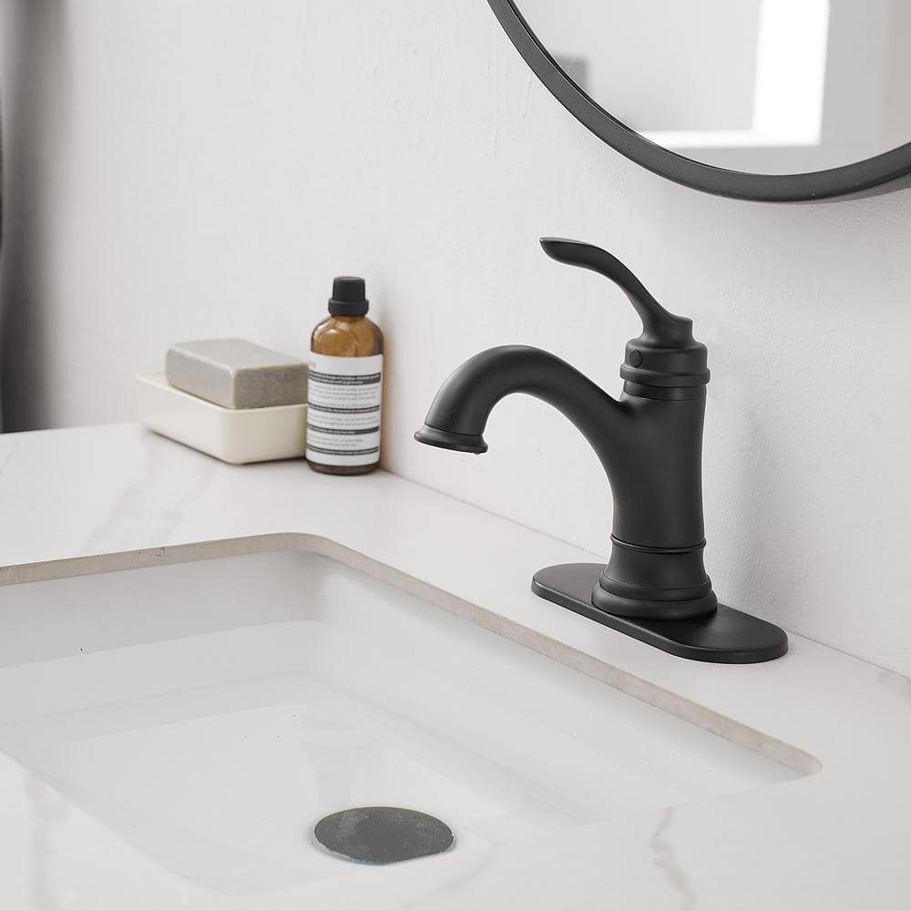 Matte Black Stainless Steel Single-Handle Bathroom Faucet with Drain Assembly