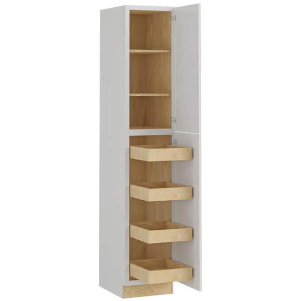 Washington Vesper White Plywood Shaker Assembled Utility Pantry Kitchen Cabinet 4 ROT Sft Cl 18 in W x 24 in D x 96 in H