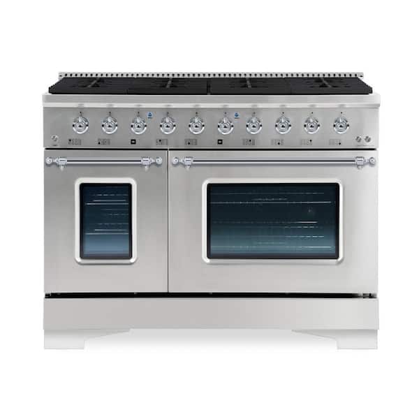 Hallman CLASSICO 48 in. 8 Burner Freestanding Double Oven Gas Range with Gas Stove and Gas Oven in Stainless Steel