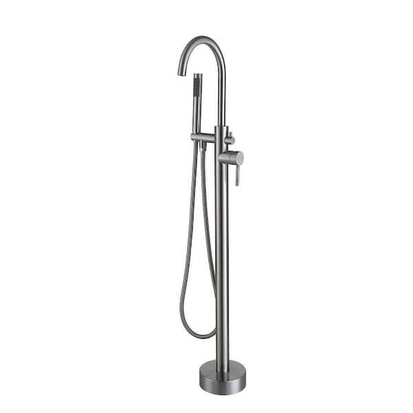 Satico Single Handle Freestanding Tub Faucet with Handheld Shower in Gorgeous High Arch Brushed Nickel