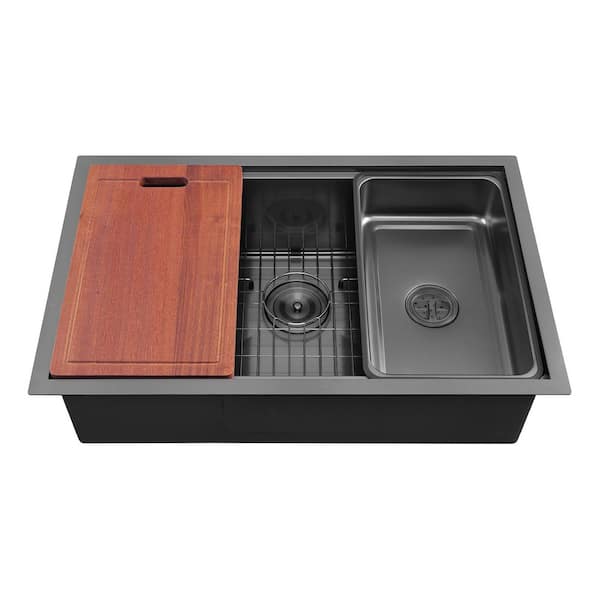 30 in. Undermount Single Bowl 18-Gauge Nano Black Stainless steel Anti-Scratch Workstation Kitchen Sink with Accessories