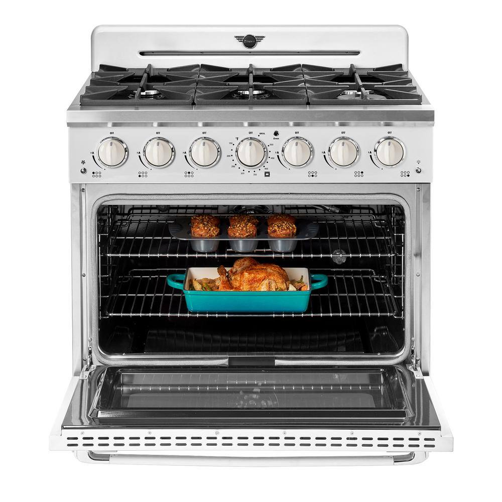Marshmallow White 36" Retro Freestanding Gas Range with Convection Oven