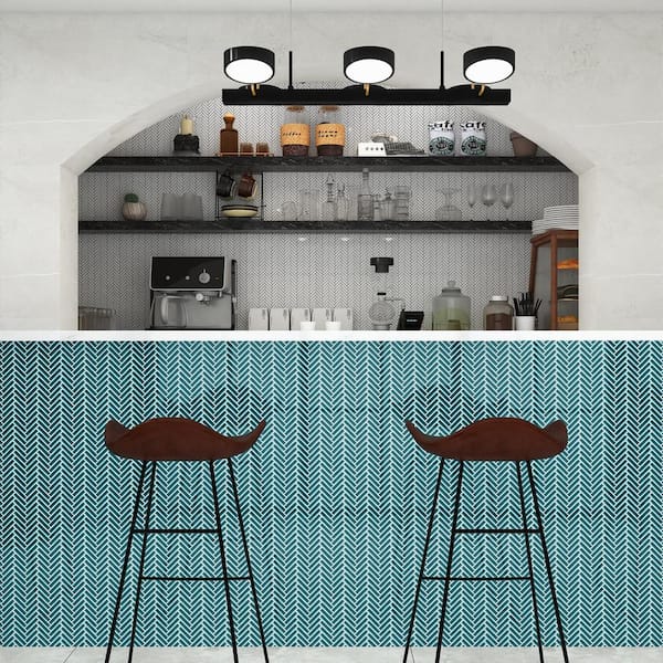 Motif Herringbone Teal 11.14 in. x 11.14 in. Crackled Glossy Porcelain Mosaic Floor and Wall Tile (0.86 sq. ft./each)