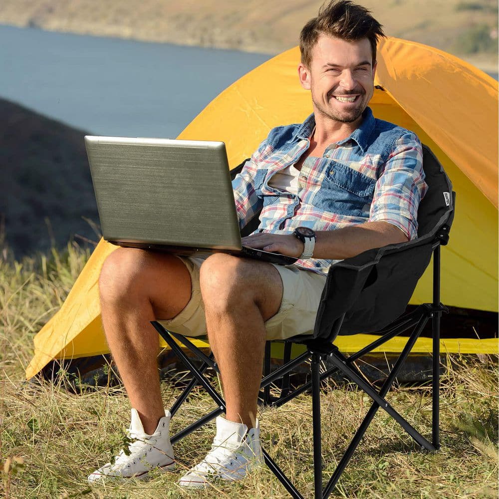 Black Folding Camping Moon Chair with Carrying Bag